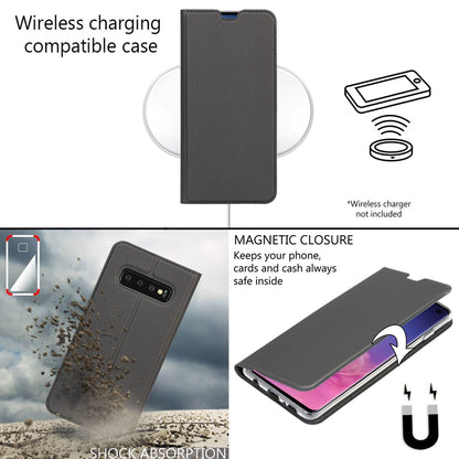 NALIA Hülle kompatibel mit Samsung Galaxy S10, Slim Kickstand Handyhülle Flip-Case Kunstleder Book-Cover mit Magnet, Etui Ganzkörper Schutzhülle Dünne Rundum Handy-Tasche Bumper - Schwarz Grau