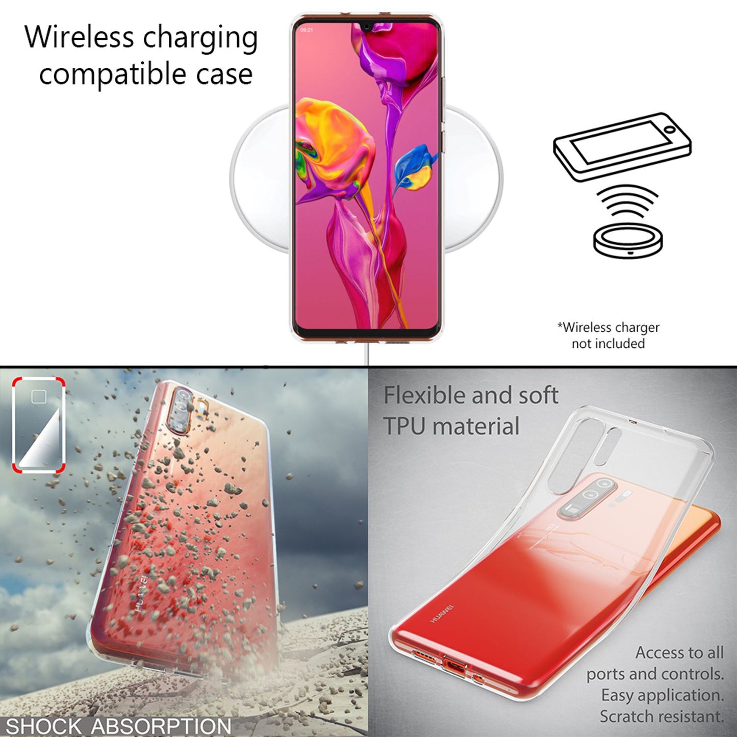 NALIA Hülle kompatibel mit Huawei P30 Pro, Motiv Handyhülle Ultra-Slim Silikon Case Crystal Cover Schutzhülle Durchsichtig, Dünne Handy-Tasche Backcover Transparent Bumper