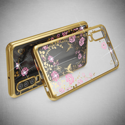 NALIA Hülle kompatibel mit Huawei P30, Durchsichtige Handyhülle Blumen-Muster Metall-Optik Glitzer-Steine, Ultra-Slim Silikon Case Dünne Schutzhülle Smart-Phone Bling Cover Etui Handy-Tasche - Gold