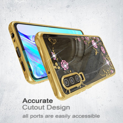 NALIA Hülle kompatibel mit Huawei P30, Durchsichtige Handyhülle Blumen-Muster Metall-Optik Glitzer-Steine, Ultra-Slim Silikon Case Dünne Schutzhülle Smart-Phone Bling Cover Etui Handy-Tasche - Gold