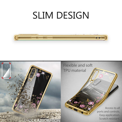 NALIA Hülle kompatibel mit Huawei P30, Durchsichtige Handyhülle Blumen-Muster Metall-Optik Glitzer-Steine, Ultra-Slim Silikon Case Dünne Schutzhülle Smart-Phone Bling Cover Etui Handy-Tasche - Gold