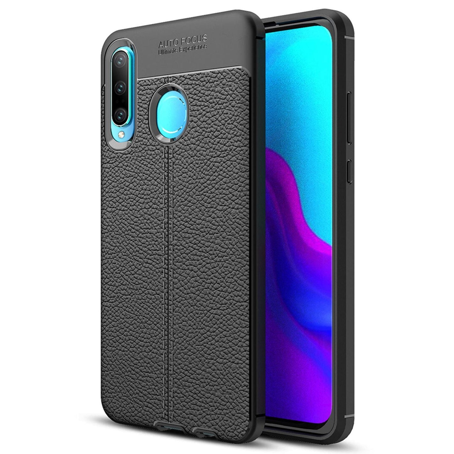 NALIA Design Case kompatibel mit Huawei P30 Lite Hülle, Leder Optik Stylische Handyhülle Stoßfeste Silikon Schutzhülle, Slim Phone Backcover Dünne Handy-Tasche Leather Cover Etui Robust - Schwarz