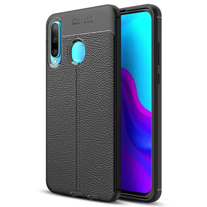 NALIA Design Case kompatibel mit Huawei P30 Lite Hülle, Leder Optik Stylische Handyhülle Stoßfeste Silikon Schutzhülle, Slim Phone Backcover Dünne Handy-Tasche Leather Cover Etui Robust - Schwarz