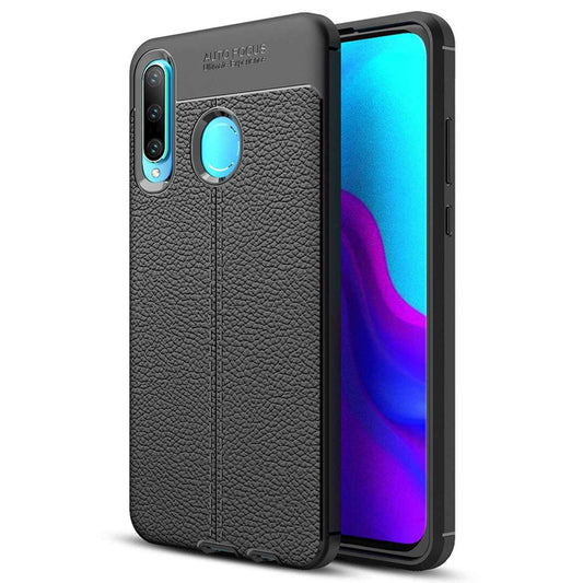 NALIA Design Case kompatibel mit Huawei P30 Lite Hülle, Leder Optik Stylische Handyhülle Stoßfeste Silikon Schutzhülle, Slim Phone Backcover Dünne Handy-Tasche Leather Cover Etui Robust - Schwarz