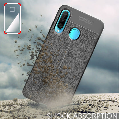 NALIA Design Case kompatibel mit Huawei P30 Lite Hülle, Leder Optik Stylische Handyhülle Stoßfeste Silikon Schutzhülle, Slim Phone Backcover Dünne Handy-Tasche Leather Cover Etui Robust - Schwarz