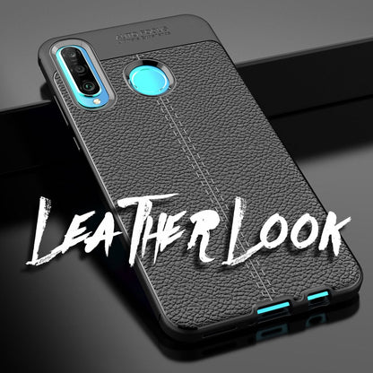 NALIA Design Case kompatibel mit Huawei P30 Lite Hülle, Leder Optik Stylische Handyhülle Stoßfeste Silikon Schutzhülle, Slim Phone Backcover Dünne Handy-Tasche Leather Cover Etui Robust - Schwarz