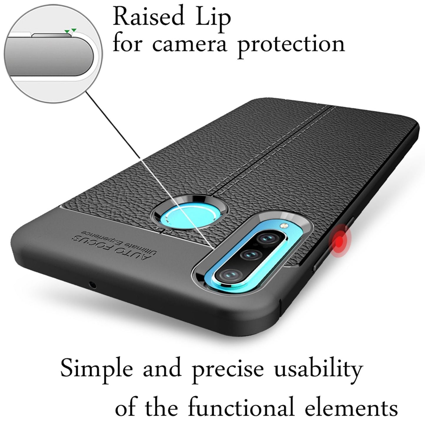 NALIA Design Case kompatibel mit Huawei P30 Lite Hülle, Leder Optik Stylische Handyhülle Stoßfeste Silikon Schutzhülle, Slim Phone Backcover Dünne Handy-Tasche Leather Cover Etui Robust - Schwarz