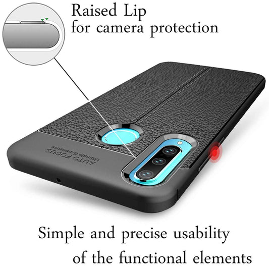 NALIA Design Case kompatibel mit Huawei P30 Lite Hülle, Leder Optik Stylische Handyhülle Stoßfeste Silikon Schutzhülle, Slim Phone Backcover Dünne Handy-Tasche Leather Cover Etui Robust - Schwarz