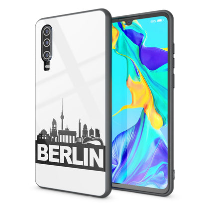 NALIA Hartglas Hülle kompatibel mit Huawei P30, Original Berlin Design Motiv Hardcase aus 9H Tempered Glass & Silikon Bumper, Robuste Handyhülle Cover Case