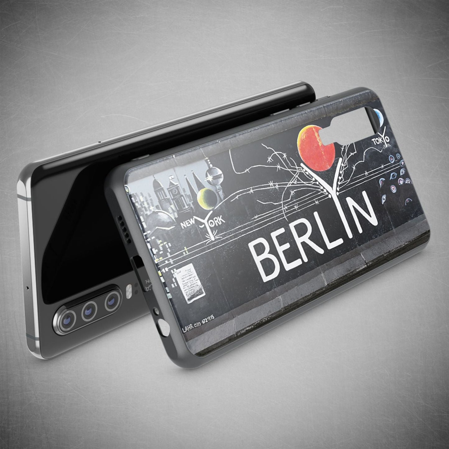 NALIA Hartglas Hülle kompatibel mit Huawei P30, Original Berlin Design Motiv Hardcase aus 9H Tempered Glass & Silikon Bumper, Robuste Handyhülle Cover Case