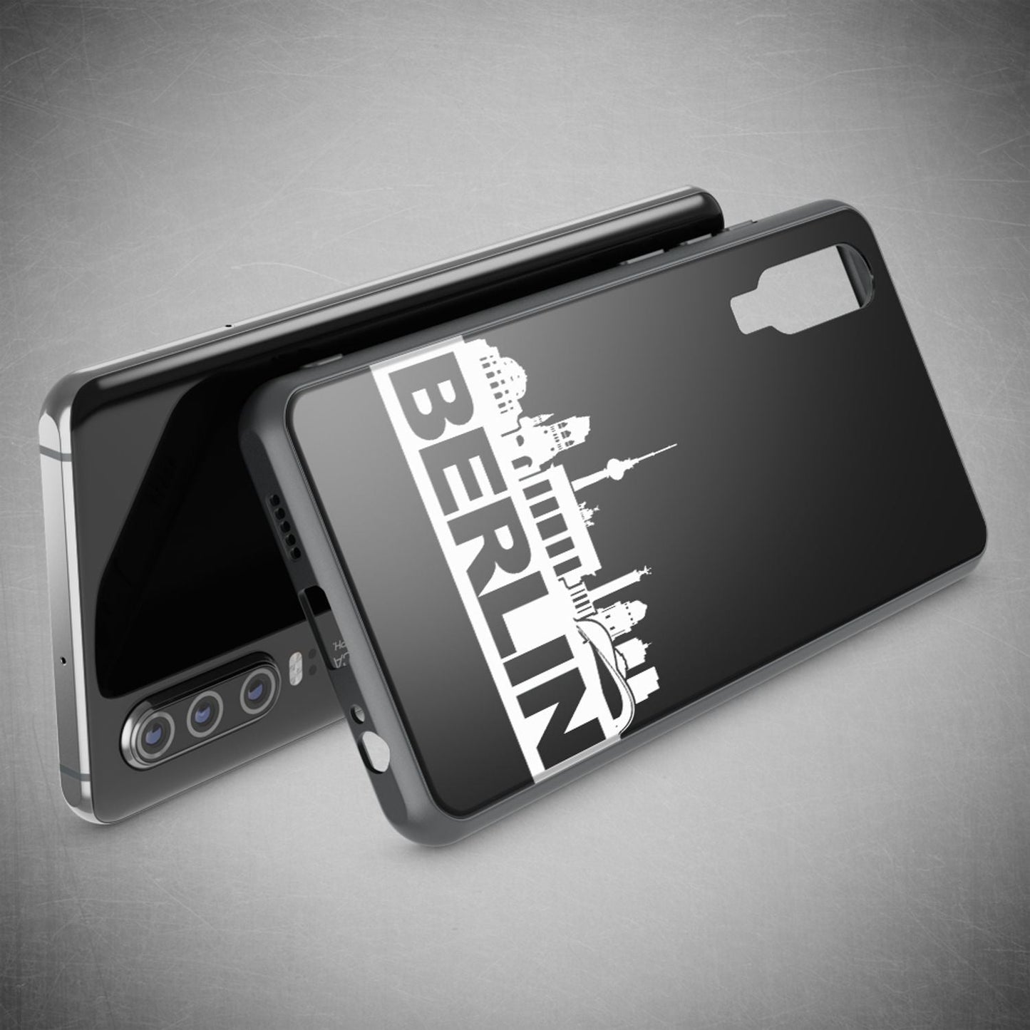 NALIA Hartglas Hülle kompatibel mit Huawei P30, Original Berlin Design Motiv Hardcase aus 9H Tempered Glass & Silikon Bumper, Robuste Handyhülle Cover Case