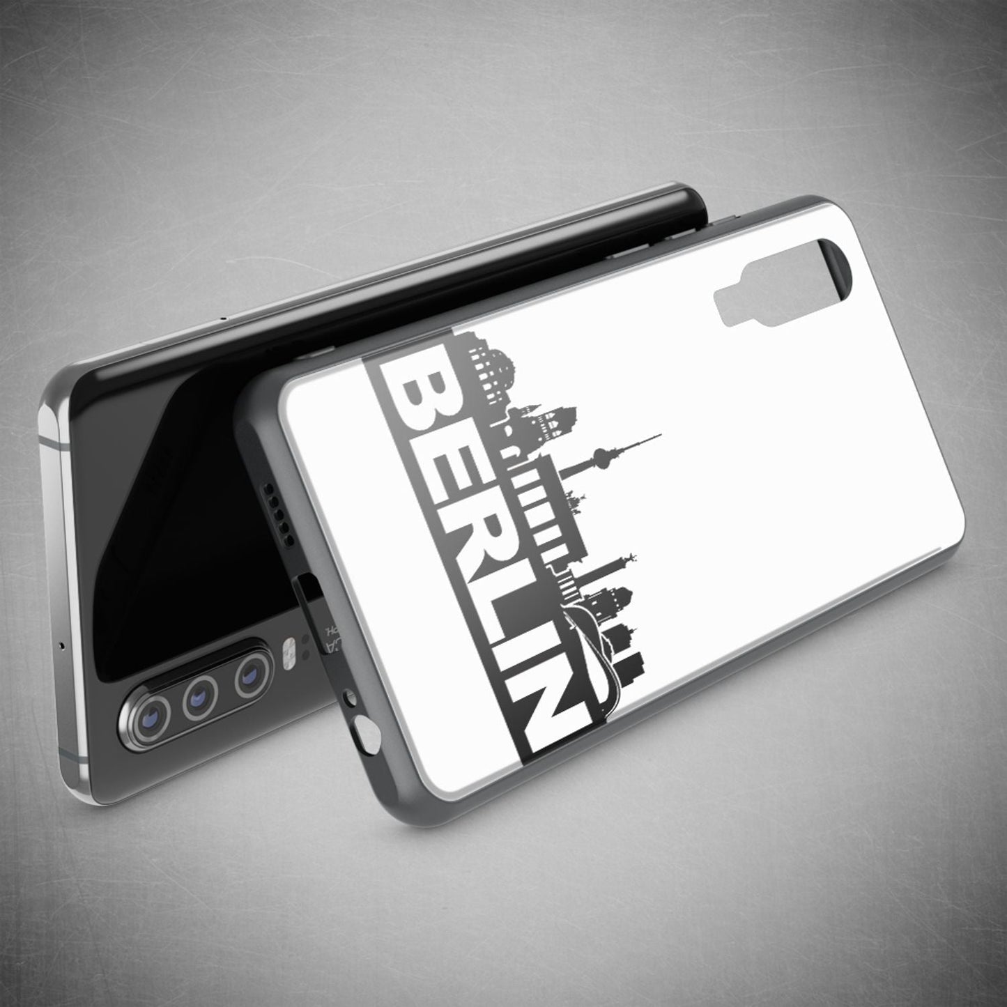 NALIA Hartglas Hülle kompatibel mit Huawei P30, Original Berlin Design Motiv Hardcase aus 9H Tempered Glass & Silikon Bumper, Robuste Handyhülle Cover Case