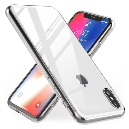 NALIA Hartglas Hülle kompatibel mit iPhone X Xs, Durchsichtiges Hardcase aus 9H Tempered Glass mit Silikon Bumper, Stoßfest & Robust Handyhülle Hard Cover Case Schutzhülle Phone Etui - Transparent