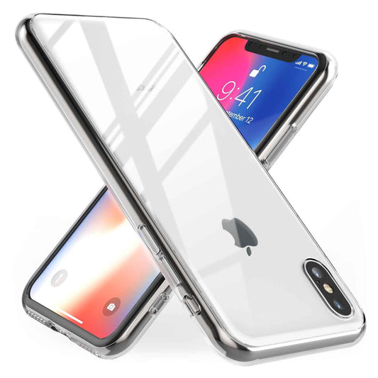 NALIA Hartglas Hülle kompatibel mit iPhone X Xs, Durchsichtiges Hardcase aus 9H Tempered Glass mit Silikon Bumper, Stoßfest & Robust Handyhülle Hard Cover Case Schutzhülle Phone Etui - Transparent