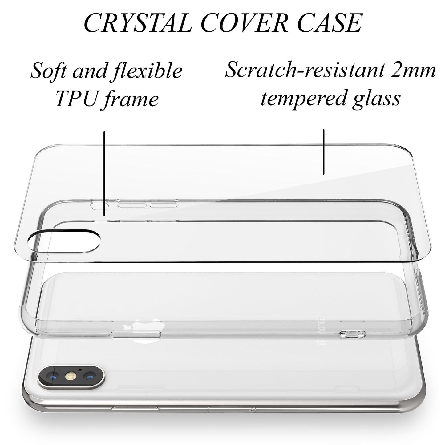 NALIA Hartglas Hülle kompatibel mit iPhone X Xs, Durchsichtiges Hardcase aus 9H Tempered Glass mit Silikon Bumper, Stoßfest & Robust Handyhülle Hard Cover Case Schutzhülle Phone Etui - Transparent