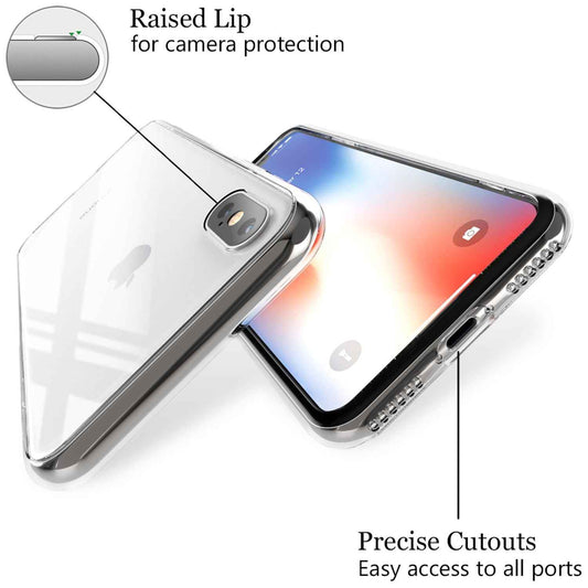 NALIA Hartglas Hülle kompatibel mit iPhone X Xs, Durchsichtiges Hardcase aus 9H Tempered Glass mit Silikon Bumper, Stoßfest & Robust Handyhülle Hard Cover Case Schutzhülle Phone Etui - Transparent