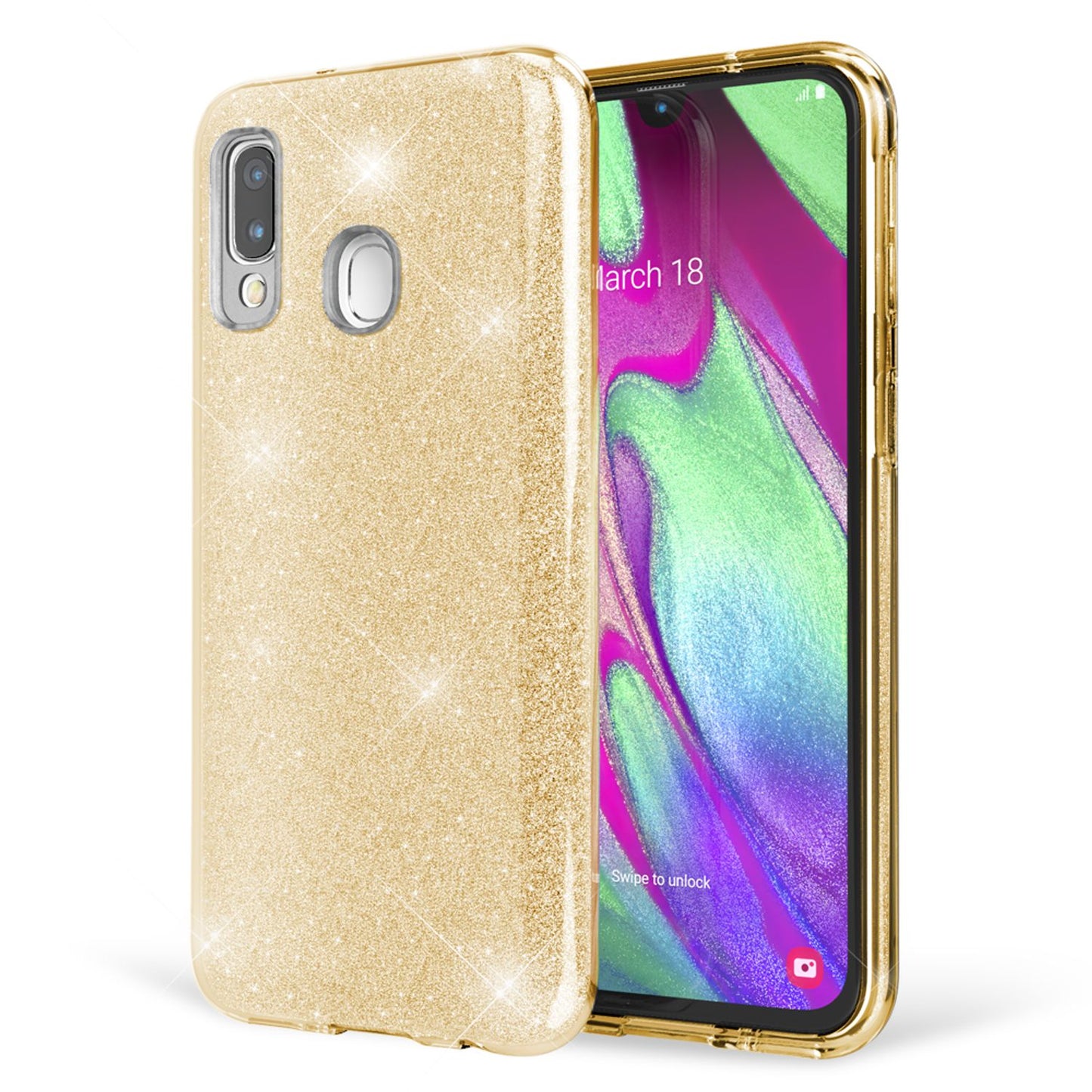 NALIA Glitzerhülle für Samsung Galaxy A40 – Funkelnder Glitzer-Look & Grip – SHINEPOP (Silikon Case) – Marke aus Berlin
