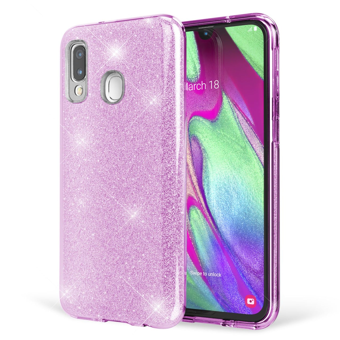 NALIA Glitzerhülle für Samsung Galaxy A40 – Funkelnder Glitzer-Look & Grip – SHINEPOP (Silikon Case) – Marke aus Berlin