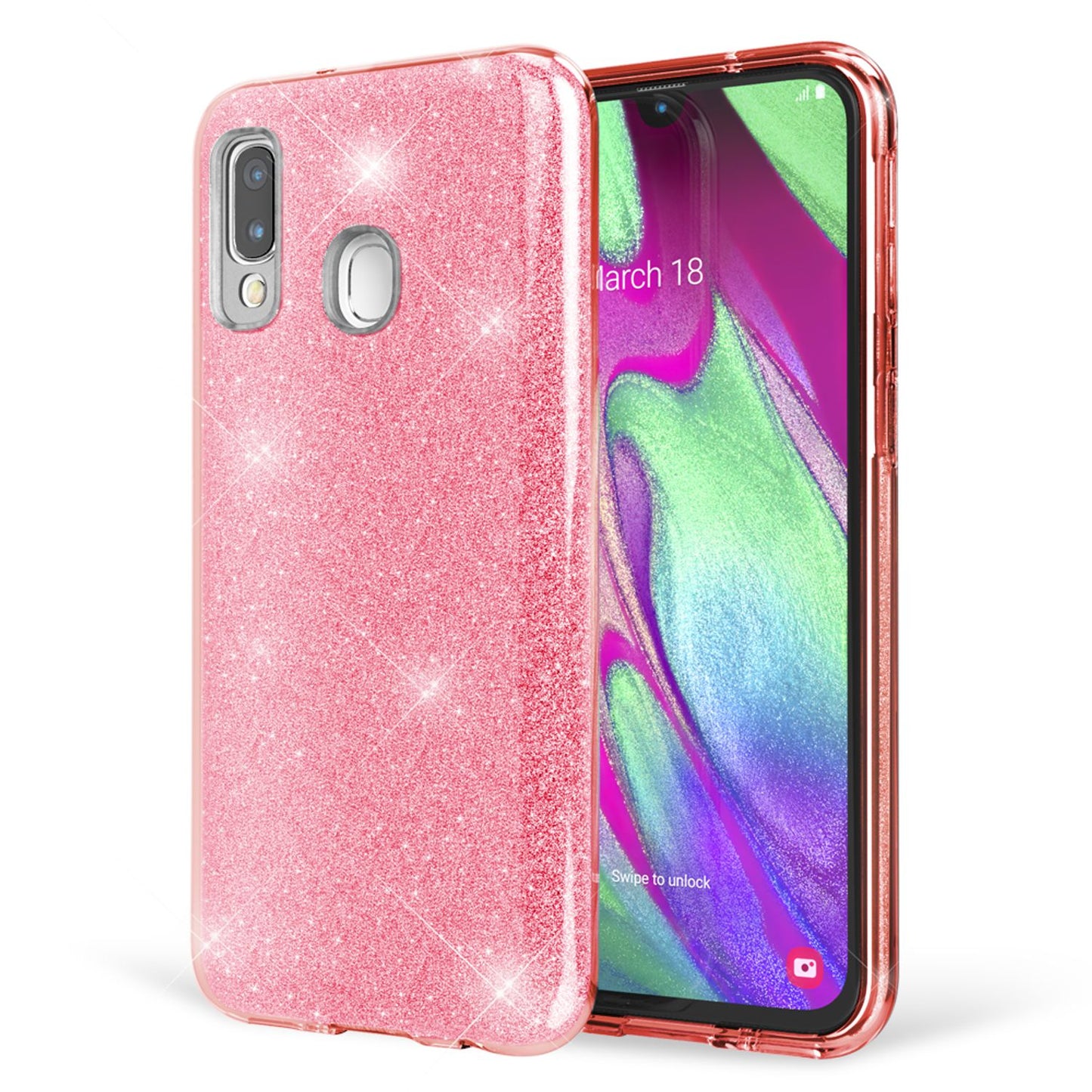 NALIA Glitzerhülle für Samsung Galaxy A40 – Funkelnder Glitzer-Look & Grip – SHINEPOP (Silikon Case) – Marke aus Berlin