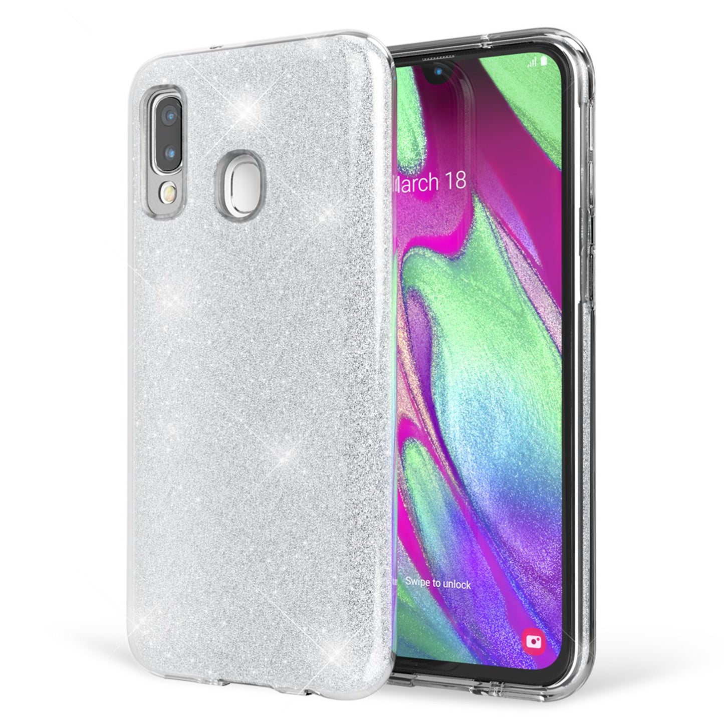 NALIA Glitzerhülle für Samsung Galaxy A40 – Funkelnder Glitzer-Look & Grip – SHINEPOP (Silikon Case) – Marke aus Berlin