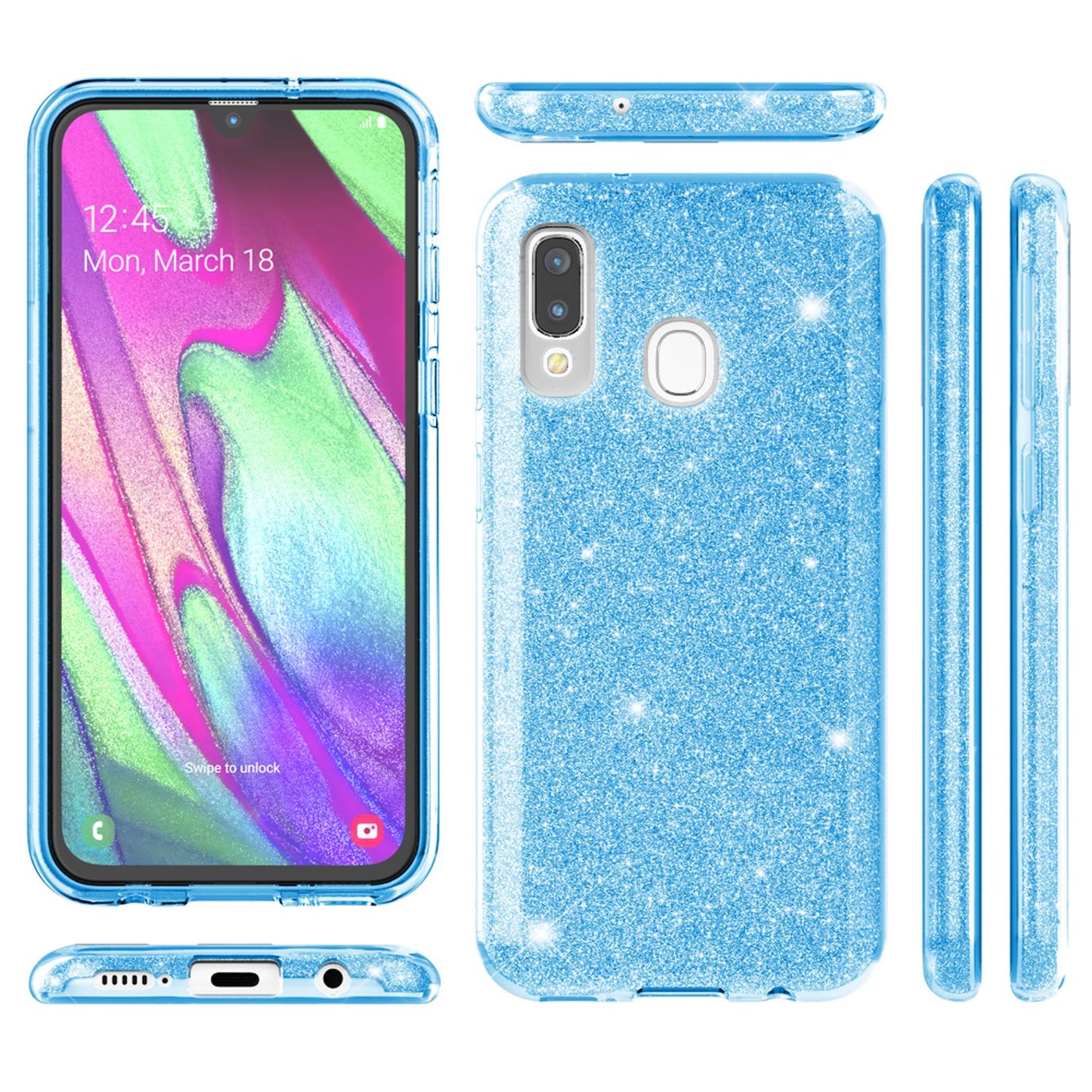 NALIA Glitzerhülle für Samsung Galaxy A40 – Funkelnder Glitzer-Look & Grip – SHINEPOP (Silikon Case) – Marke aus Berlin