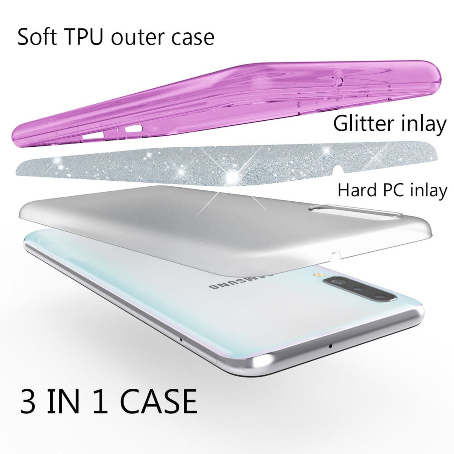 NALIA Glitzerhülle für Samsung Galaxy A50 – Funkelnder Glitzer-Look & Grip – SHINEPOP (Silikon Case) – Marke aus Berlin