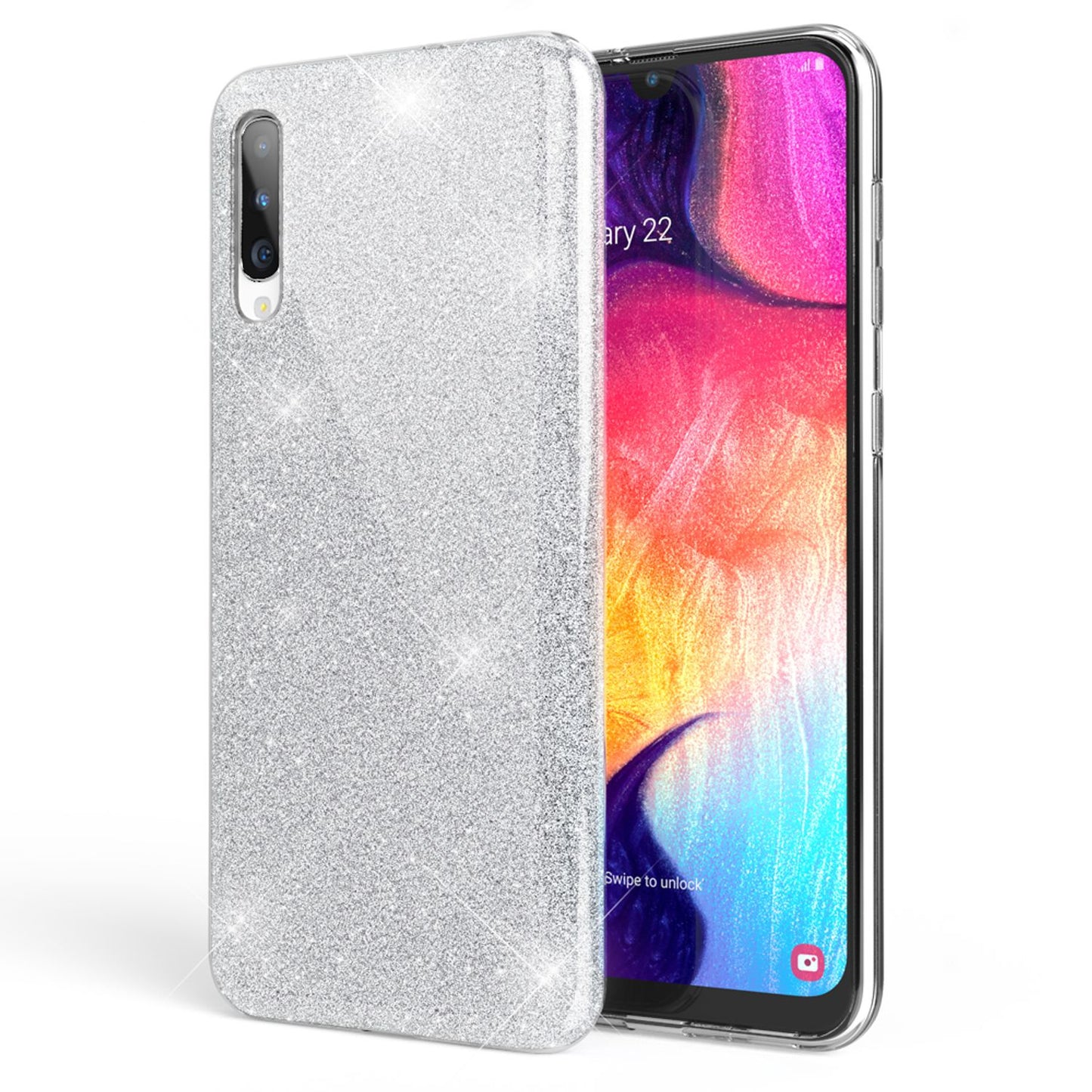 NALIA Glitzerhülle für Samsung Galaxy A50 – Funkelnder Glitzer-Look & Grip – SHINEPOP (Silikon Case) – Marke aus Berlin