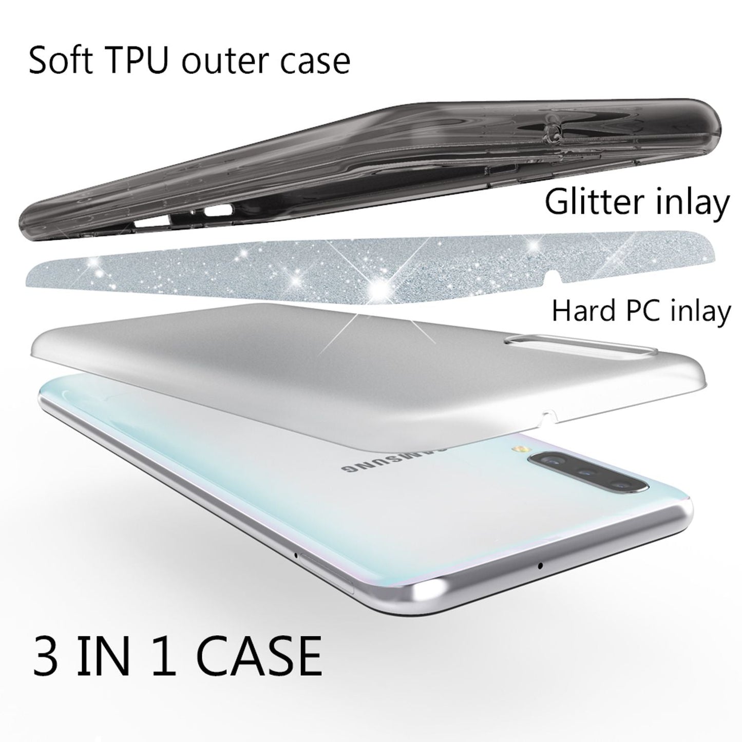 NALIA Glitzerhülle für Samsung Galaxy A50 – Funkelnder Glitzer-Look & Grip – SHINEPOP (Silikon Case) – Marke aus Berlin