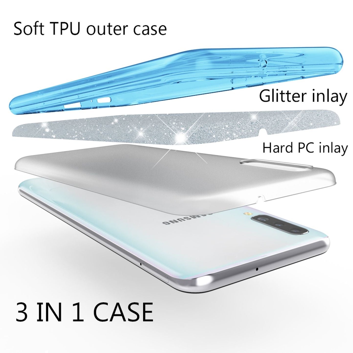 NALIA Glitzerhülle für Samsung Galaxy A50 – Funkelnder Glitzer-Look & Grip – SHINEPOP (Silikon Case) – Marke aus Berlin