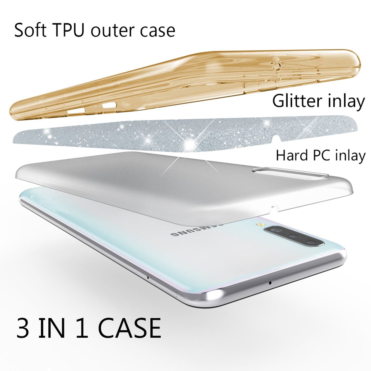 NALIA Glitzerhülle für Samsung Galaxy A50 – Funkelnder Glitzer-Look & Grip – SHINEPOP (Silikon Case) – Marke aus Berlin
