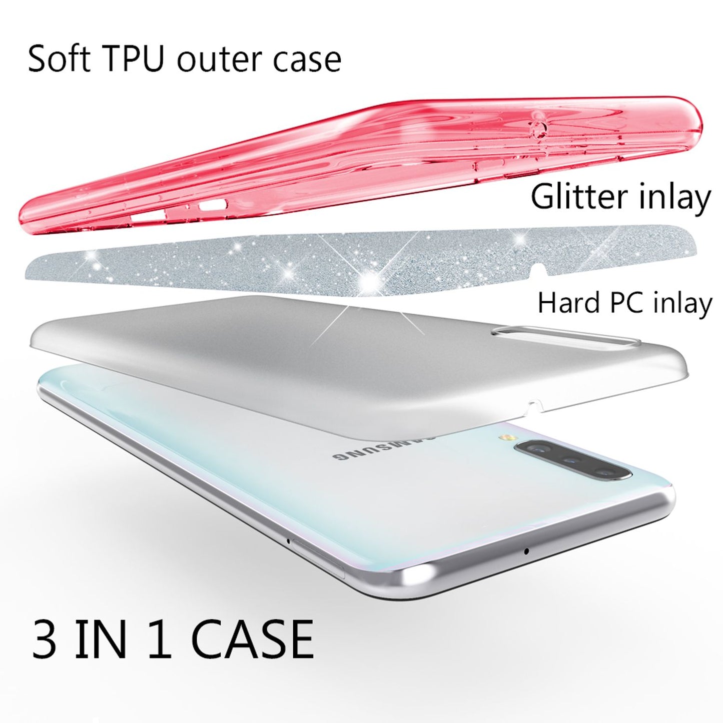 NALIA Glitzerhülle für Samsung Galaxy A50 – Funkelnder Glitzer-Look & Grip – SHINEPOP (Silikon Case) – Marke aus Berlin