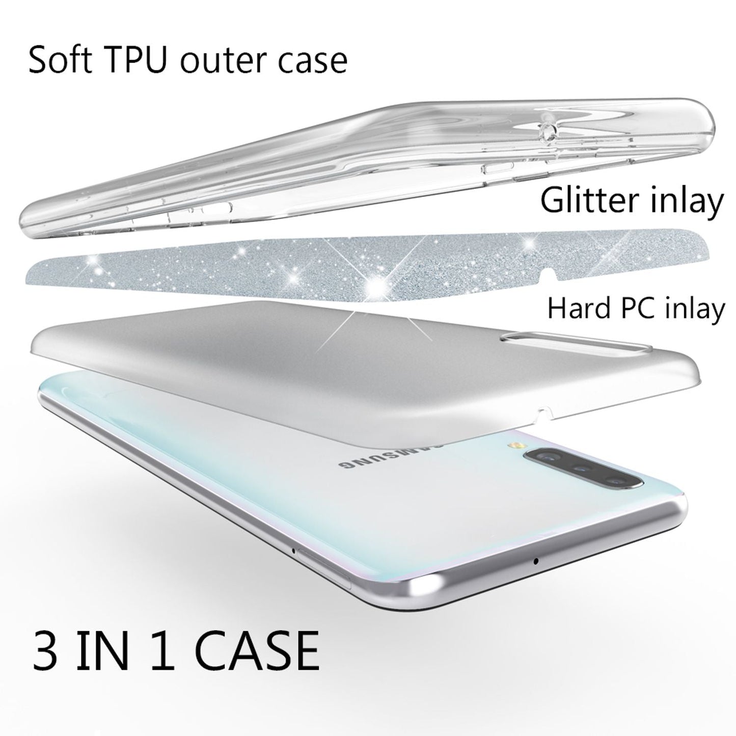 NALIA Glitzerhülle für Samsung Galaxy A50 – Funkelnder Glitzer-Look & Grip – SHINEPOP (Silikon Case) – Marke aus Berlin