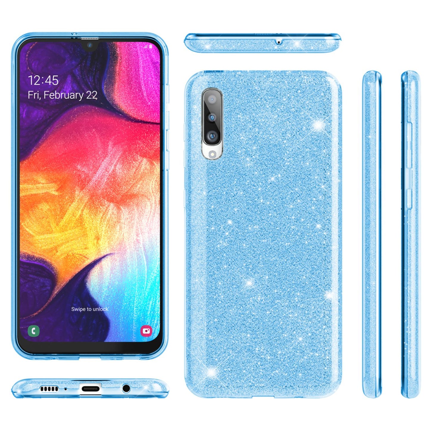 NALIA Glitzerhülle für Samsung Galaxy A50 – Funkelnder Glitzer-Look & Grip – SHINEPOP (Silikon Case) – Marke aus Berlin