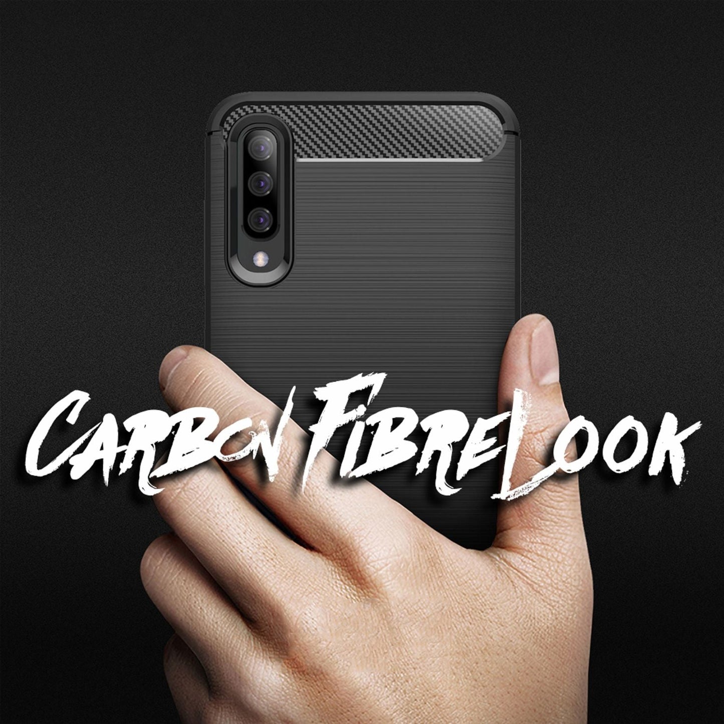 NALIA Silikonhülle für Samsung Galaxy A50 – Rutschfest & Matt – VORTEX (Gebürstete Optik & Carbon Design) – Marke aus Berlin