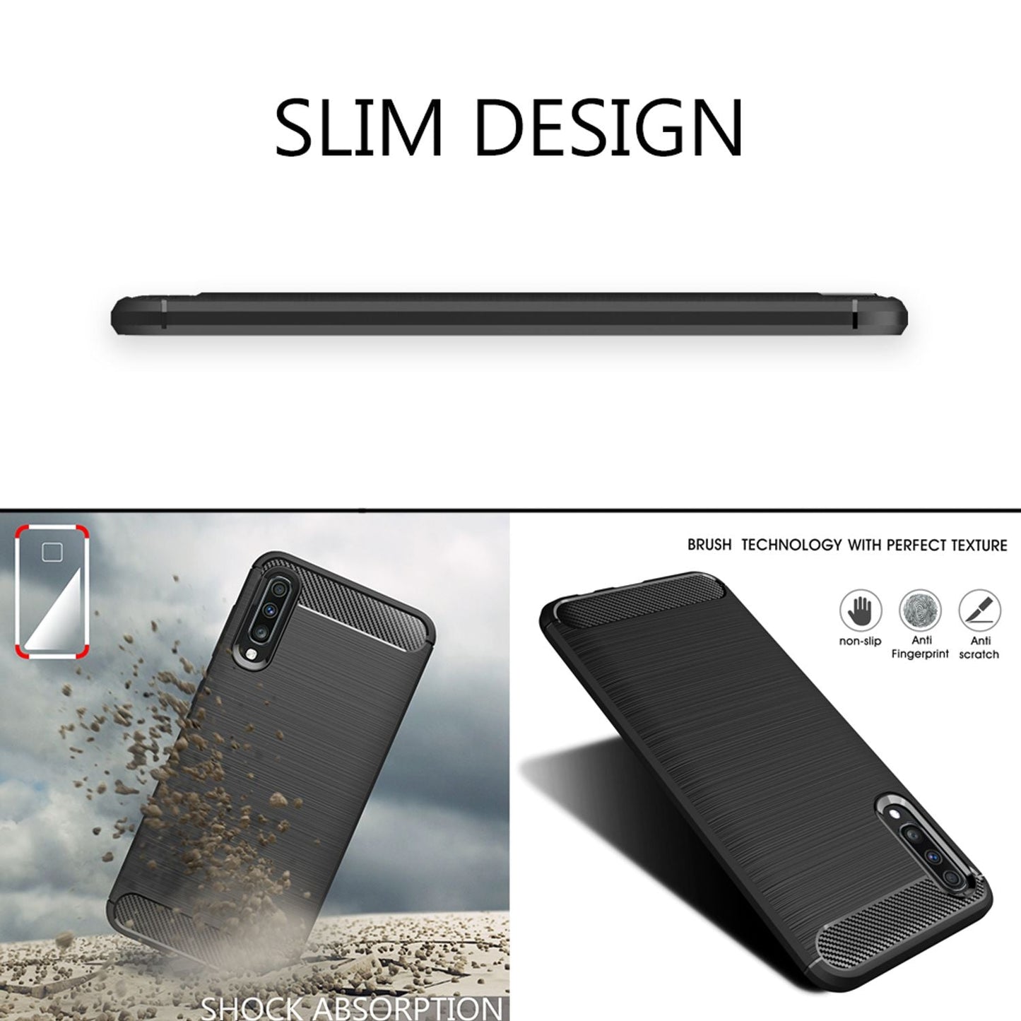 NALIA Silikonhülle für Samsung Galaxy A50 – Rutschfest & Matt – VORTEX (Gebürstete Optik & Carbon Design) – Marke aus Berlin