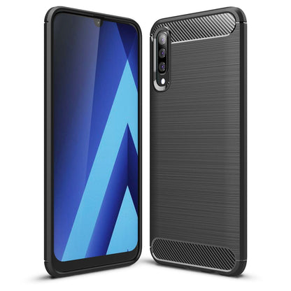 NALIA Silikonhülle für Samsung Galaxy A70 – Rutschfest & Matt – VORTEX (Gebürstete Optik & Carbon Design) – Marke aus Berlin