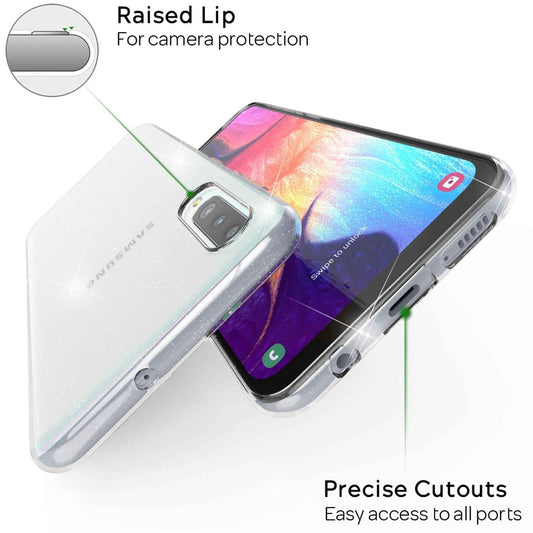 NALIA Glitzerhülle für Samsung Galaxy A50 – Funkelndes Silikon Case – DAZZLIN (Transparent & Stoßfest) – Marke aus Berlin