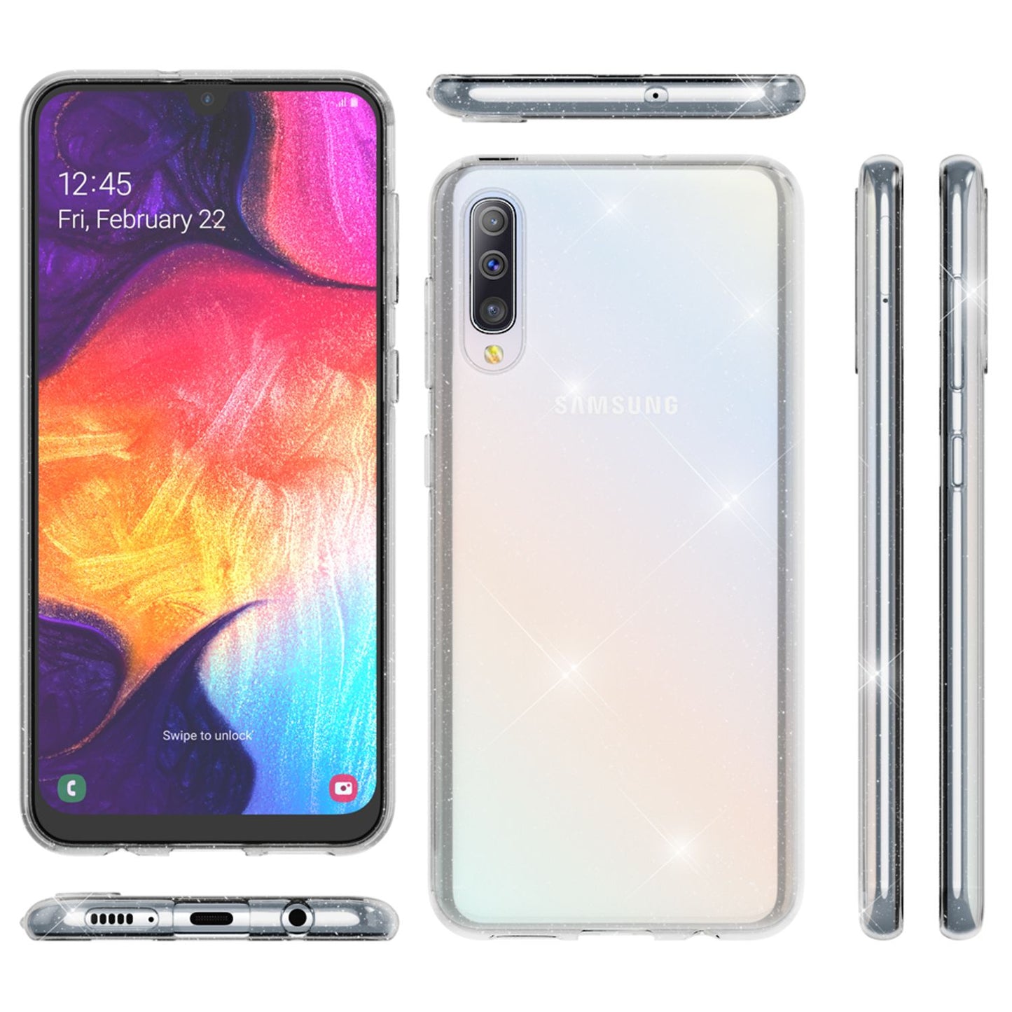 NALIA Glitzerhülle für Samsung Galaxy A50 – Funkelndes Silikon Case – DAZZLIN (Transparent & Stoßfest) – Marke aus Berlin