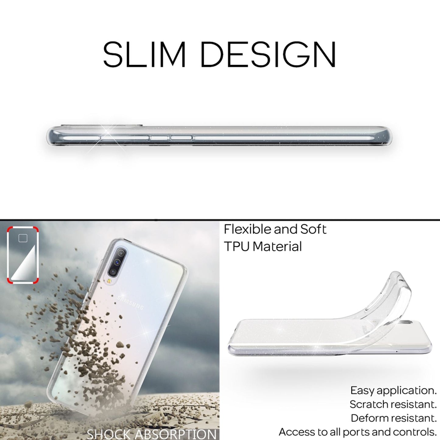 NALIA Glitzerhülle für Samsung Galaxy A50 – Funkelndes Silikon Case – DAZZLIN (Transparent & Stoßfest) – Marke aus Berlin