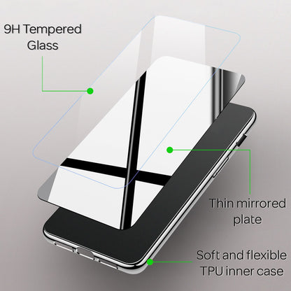 NALIA Spiegel Hartglas Hülle kompatibel mit iPhone X / XS, Mirror Hard-Case 9H Tempered Glass Cover & Silikon Bumper, Robuste Handyhülle Schutzhülle Etui Handy-Tasche Dünn