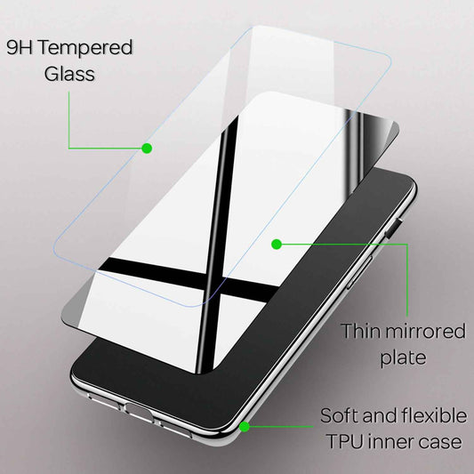 NALIA Spiegel Hartglas Hülle kompatibel mit iPhone X / XS, Mirror Hard-Case 9H Tempered Glass Cover & Silikon Bumper, Robuste Handyhülle Schutzhülle Etui Handy-Tasche Dünn