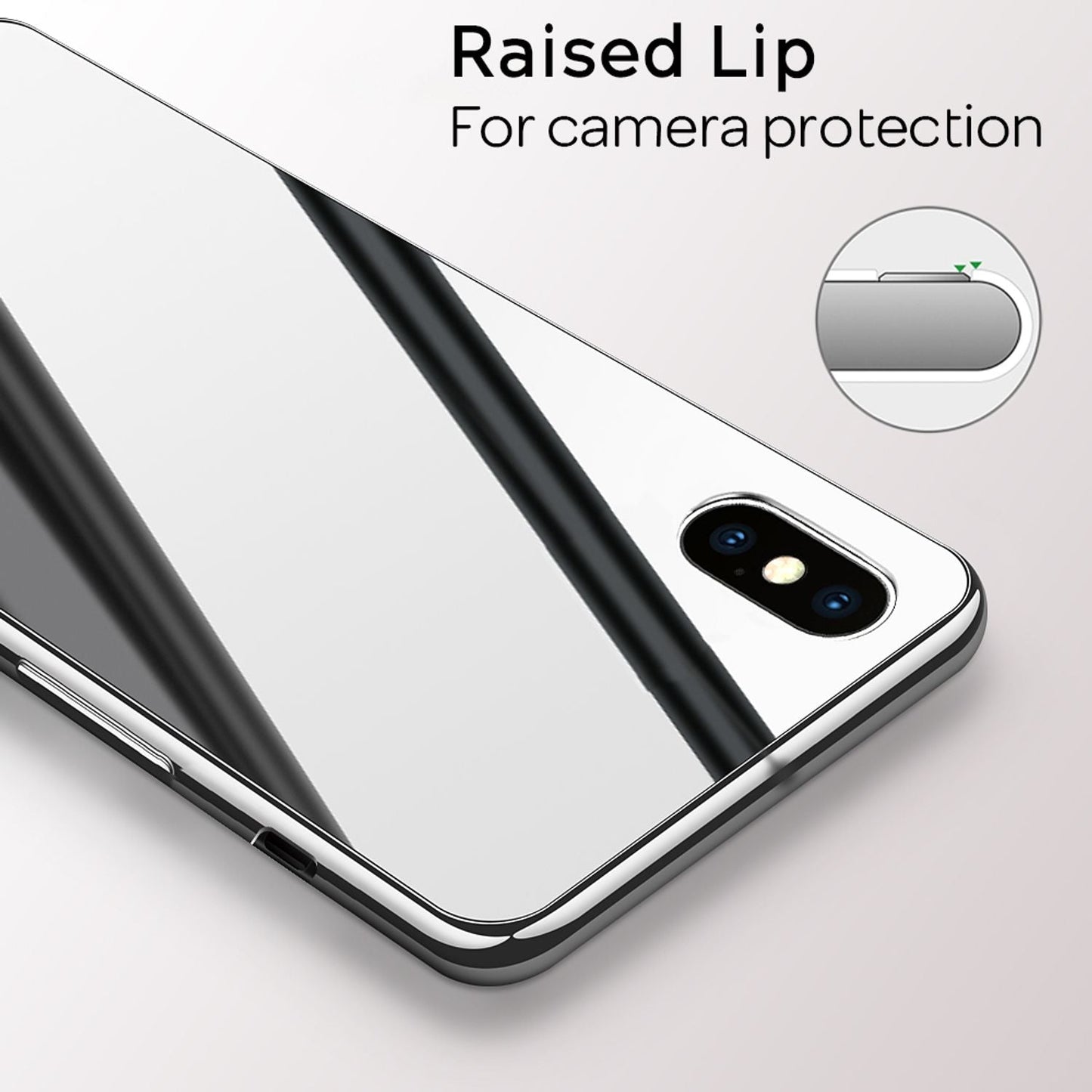 NALIA Spiegel Hartglas Hülle kompatibel mit iPhone X / XS, Mirror Hard-Case 9H Tempered Glass Cover & Silikon Bumper, Robuste Handyhülle Schutzhülle Etui Handy-Tasche Dünn