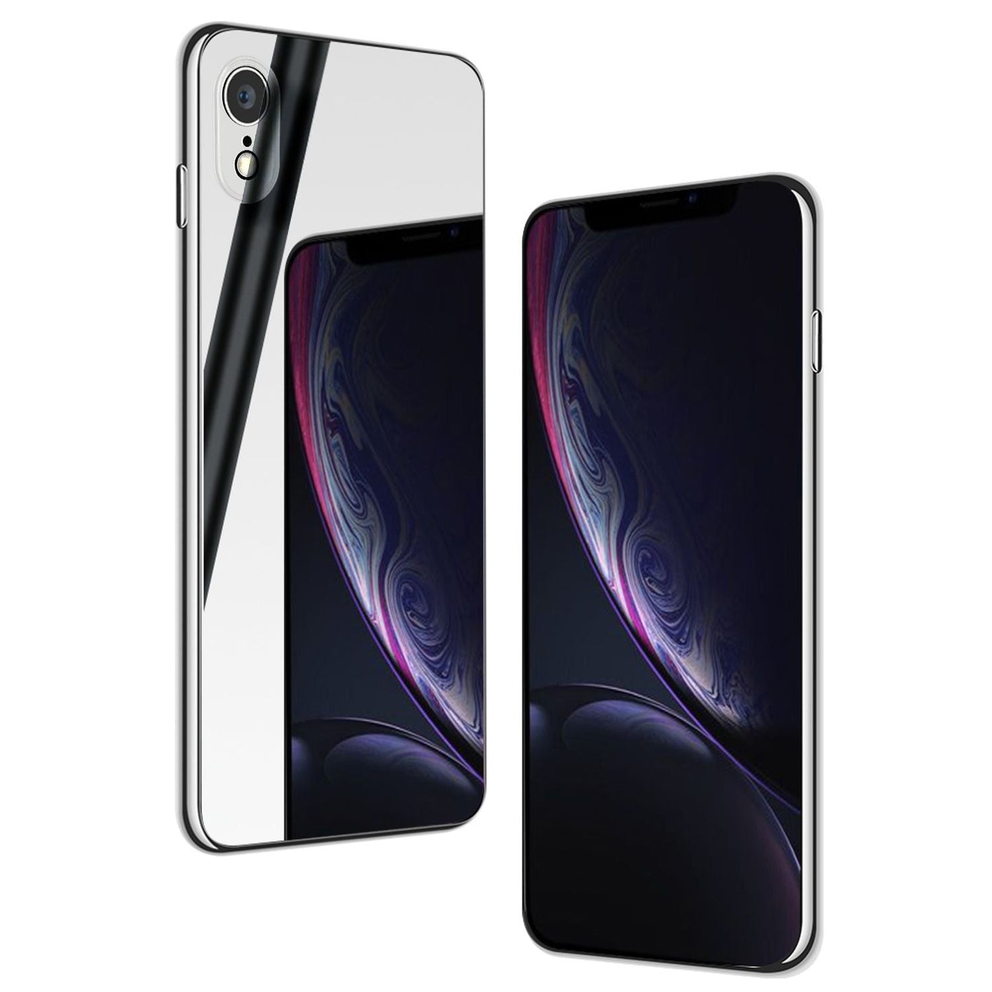 NALIA Spiegel Hartglas Hülle kompatibel mit iPhone XR, Mirror Hard-Case 9H Tempered Glass Cover & Silikon Bumper, Robuste Handyhülle Schutzhülle Etui Handy-Tasche Dünn Backcover