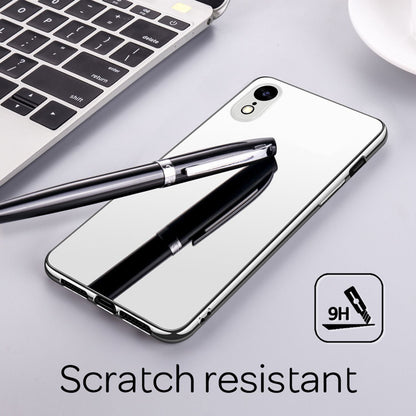 NALIA Spiegel Hartglas Hülle kompatibel mit iPhone XR, Mirror Hard-Case 9H Tempered Glass Cover & Silikon Bumper, Robuste Handyhülle Schutzhülle Etui Handy-Tasche Dünn Backcover