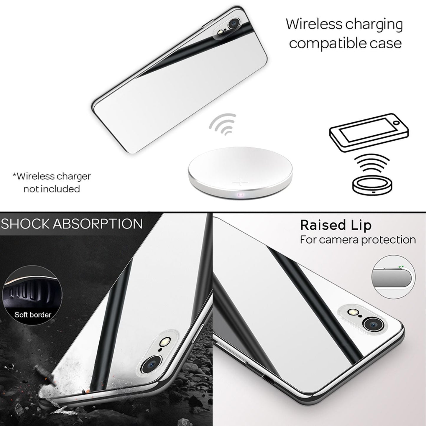 NALIA Spiegel Hartglas Hülle kompatibel mit iPhone XR, Mirror Hard-Case 9H Tempered Glass Cover & Silikon Bumper, Robuste Handyhülle Schutzhülle Etui Handy-Tasche Dünn Backcover