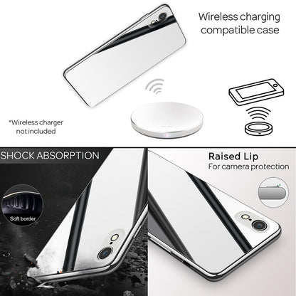 NALIA Spiegel Hartglas Hülle kompatibel mit iPhone XR, Mirror Hard-Case 9H Tempered Glass Cover & Silikon Bumper, Robuste Handyhülle Schutzhülle Etui Handy-Tasche Dünn Backcover