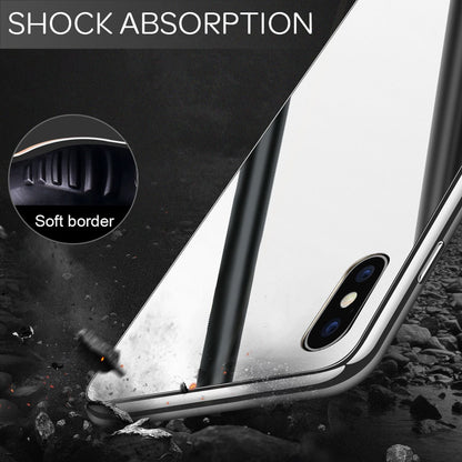 NALIA Spiegel Hartglas Hülle kompatibel mit iPhone XS Max, Mirror Hard-Case 9H Tempered Glass Cover & Silikon Bumper, Robuste Handyhülle Schutzhülle Etui Handy-Tasche Dünn