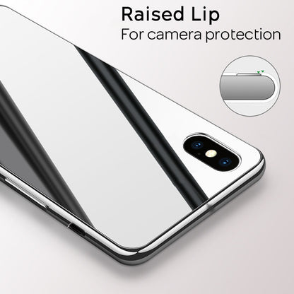NALIA Spiegel Hartglas Hülle kompatibel mit iPhone XS Max, Mirror Hard-Case 9H Tempered Glass Cover & Silikon Bumper, Robuste Handyhülle Schutzhülle Etui Handy-Tasche Dünn