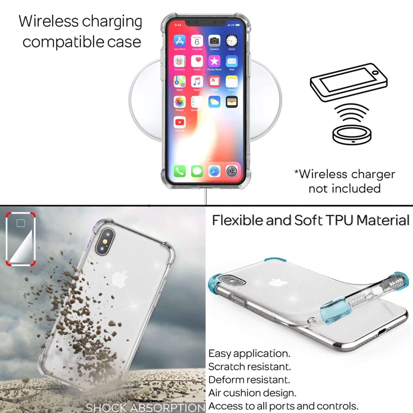 NALIA Glitzer Hülle kompatibel mit iPhone XS Max, Glitter Case Silikon Schutzhülle Strass Handy-Tasche Durchsichtig Dünn, Handyhülle Bling Cover Phone Bumper Soft Gummi Etui Weich