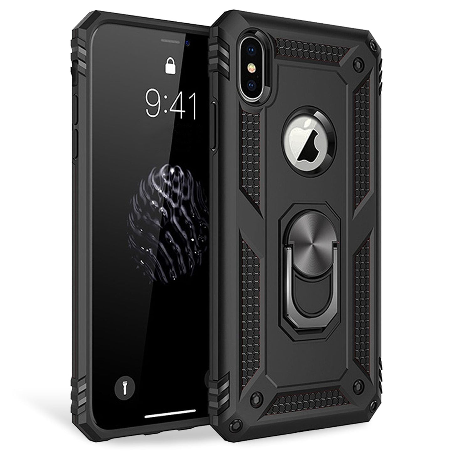 NALIA Panzerhülle für iPhone X / XS – Ring-Ständer 360° & Magnet-Halterung Kompatibel – RINGDEFEND (Stoßfestes Outdoor Case) – Marke aus Berlin